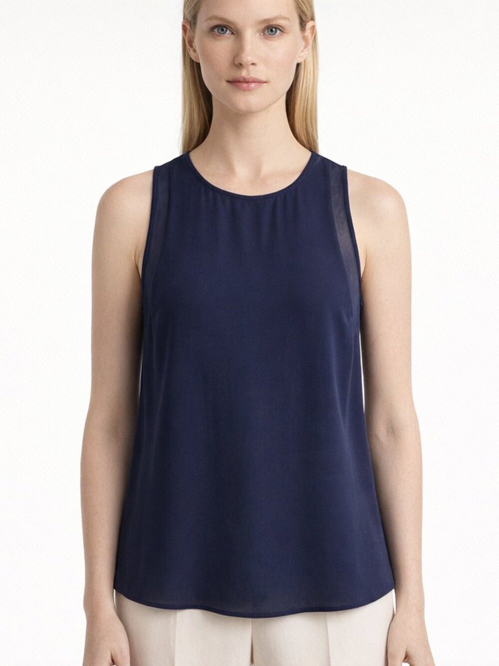 J. Crew Sleeveless Blouse Navy Blue Size 6 Lightweight Chiffon Shell Office